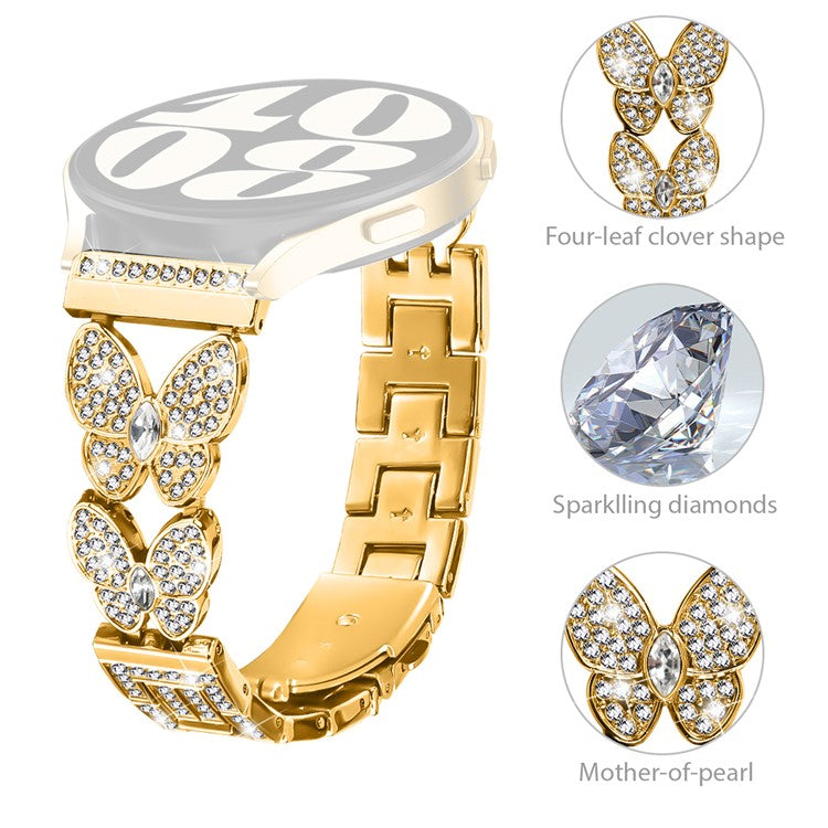 For Yamay SW022 Metal Band Butterfly Rhinestones Decor Watch Strap - Gold