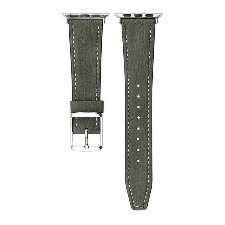 Leather Strap for Apple Watch Series 10 9 8 7 SE 6 5 4 3 2 1 42mm 41mm 40mm 38mm Tree Texture Watch Band - Blackish Green