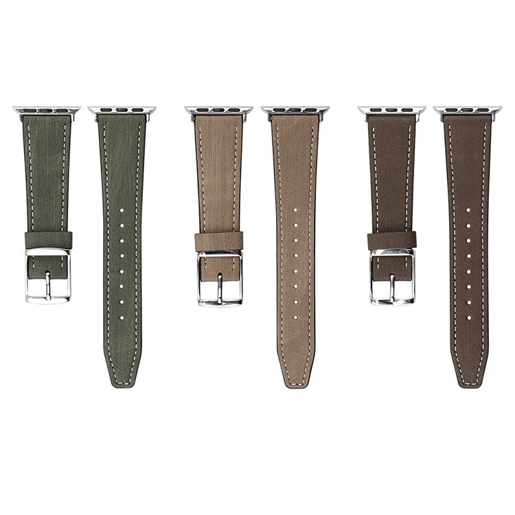 Leather Strap for Apple Watch Series 10 9 8 7 SE 6 5 4 3 2 1 42mm 41mm 40mm 38mm Tree Texture Watch Band - Blackish Green