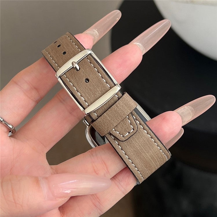 Leather Strap for Apple Watch Series 10 9 8 7 SE 6 5 4 3 2 1 42mm 41mm 40mm 38mm Tree Texture Watch Band - Light Coffee