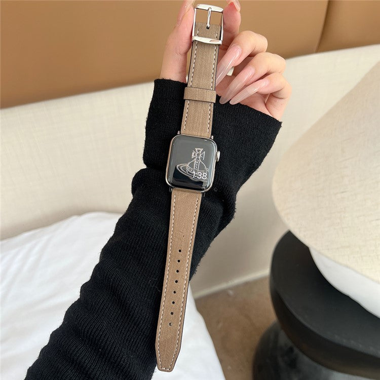 Leather Strap for Apple Watch Series 10 9 8 7 SE 6 5 4 3 2 1 42mm 41mm 40mm 38mm Tree Texture Watch Band - Light Coffee