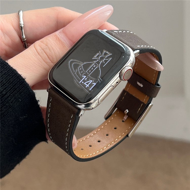 Leather Strap for Apple Watch Series 10 9 8 7 SE 6 5 4 3 2 1 42mm 41mm 40mm 38mm Tree Texture Watch Band - Light Coffee