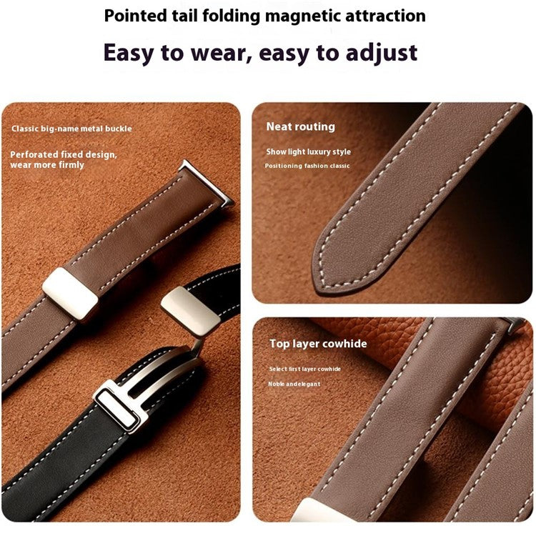 For Honor Watch 5 Leather Strap Folding Magnetic Buckle Pointed Tail Watch Band - Brown