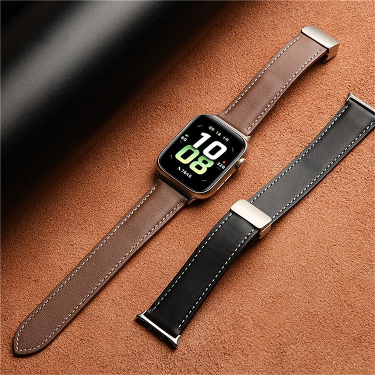 For Honor Watch 5 Leather Strap Folding Magnetic Buckle Pointed Tail Watch Band - Brown