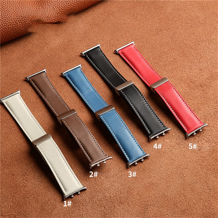 For Honor Watch 5 Leather Strap Folding Magnetic Buckle Pointed Tail Watch Band - Brown