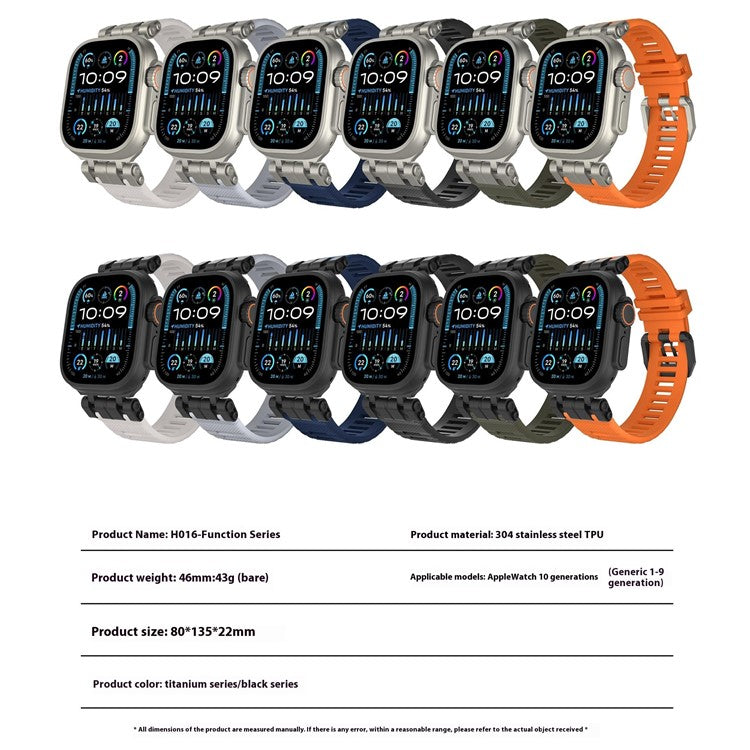 H016 Watch Strap For Apple Watch Series 10 Ultra 9 8 7 SE 6 5 4 3 2 1 46mm 49mm 45mm 44mm 42mm TPU Watch Band - Black Green