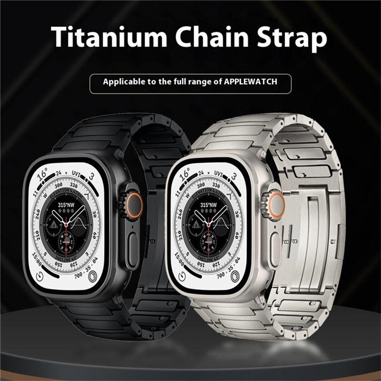 Titanium Metal Band For Apple Watch Series 10 Ultra 9 8 7 SE 6 5 4 3 2 1 46mm 49mm 45mm 44mm 42mm One-Piece Quick Release Watch Strap - Black