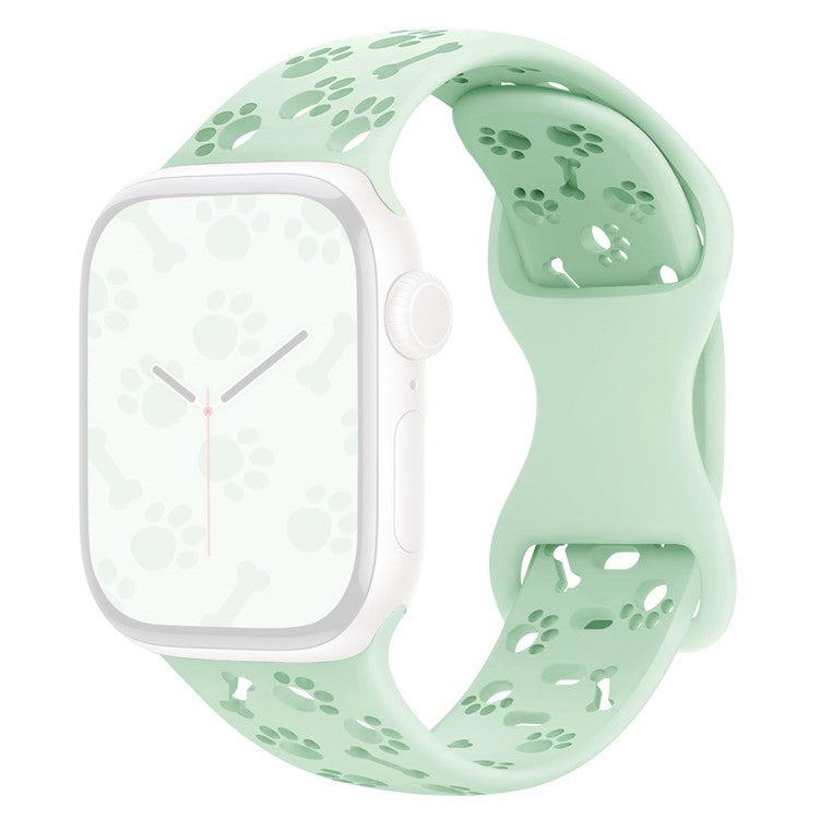 Silicone Band For Apple Watch Series 10 9 8 7 SE 6 5 4 3 2 1 42mm 41mm 40mm 38mm Dog Paw Bone Design Watch Strap - Light Mint