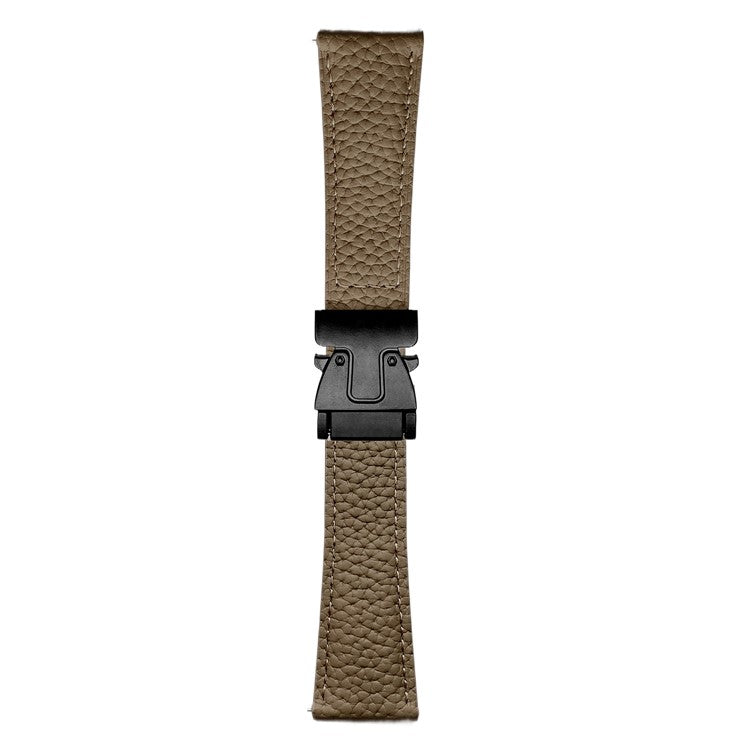 20mm Universal Genuine Cow Leather Strap Litchi Texture Magnetic Buckle Watch Band - Tan
