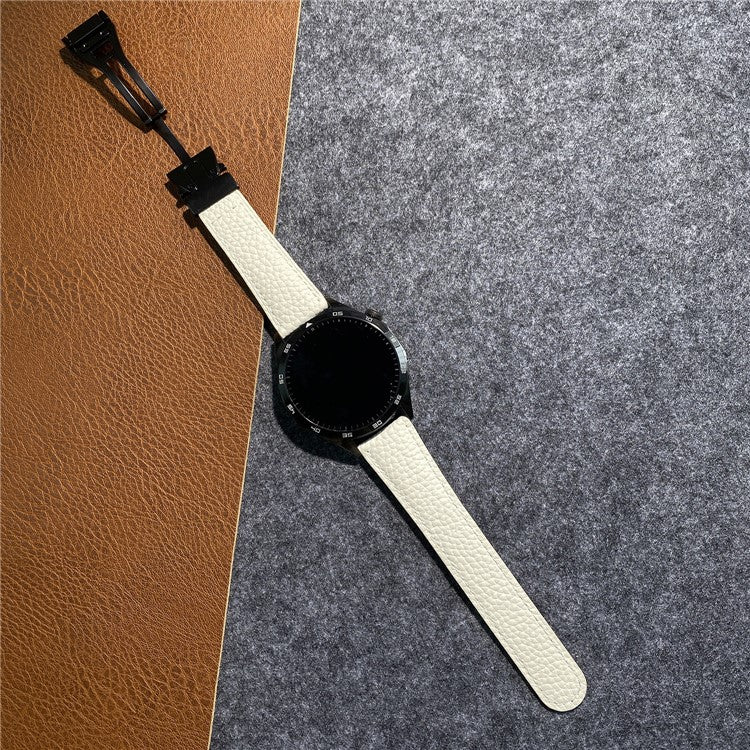 20mm Universal Genuine Cow Leather Strap Litchi Texture Magnetic Buckle Watch Band - Tan