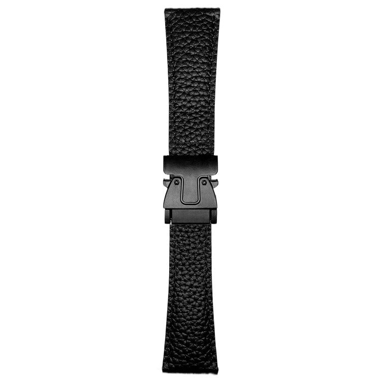 22mm Universal Genuine Cow Leather Strap Litchi Texture Magnetic Buckle Watch Band - Black