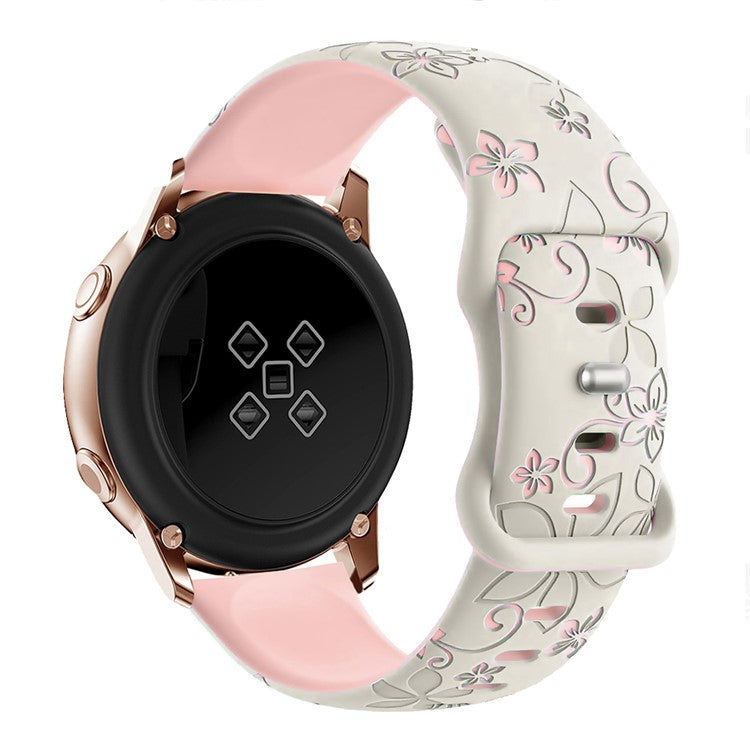 20mm Engraved Flower Silicone Strap For Samsung Galaxy Watch6 Classic 47mm  /  43mm  /  Watch6 44mm  /  40mm Dual Color Watch Band - Starlight  /  Pink