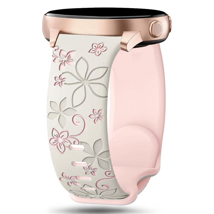 20mm Engraved Flower Silicone Strap For Samsung Galaxy Watch6 Classic 47mm  /  43mm  /  Watch6 44mm  /  40mm Dual Color Watch Band - Starlight  /  Pink