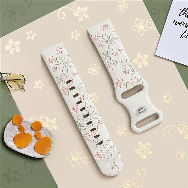 20mm Engraved Flower Silicone Strap For Samsung Galaxy Watch6 Classic 47mm  /  43mm  /  Watch6 44mm  /  40mm Dual Color Watch Band - Starlight  /  Pink