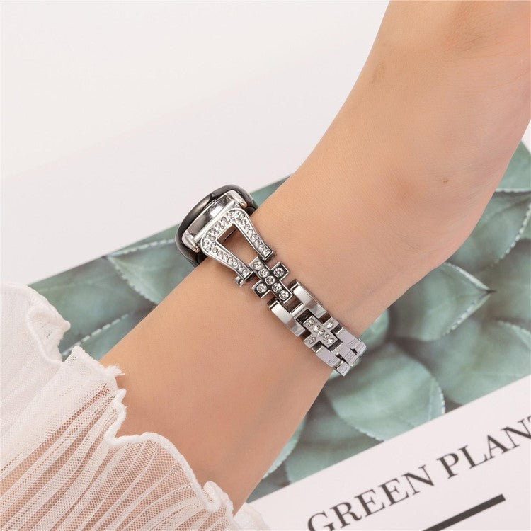 Metal Watch Strap for Xiaomi Smart Band 9 NFC / 9 / 8 U-Shaped Rhinestone Wrist Band - Silver