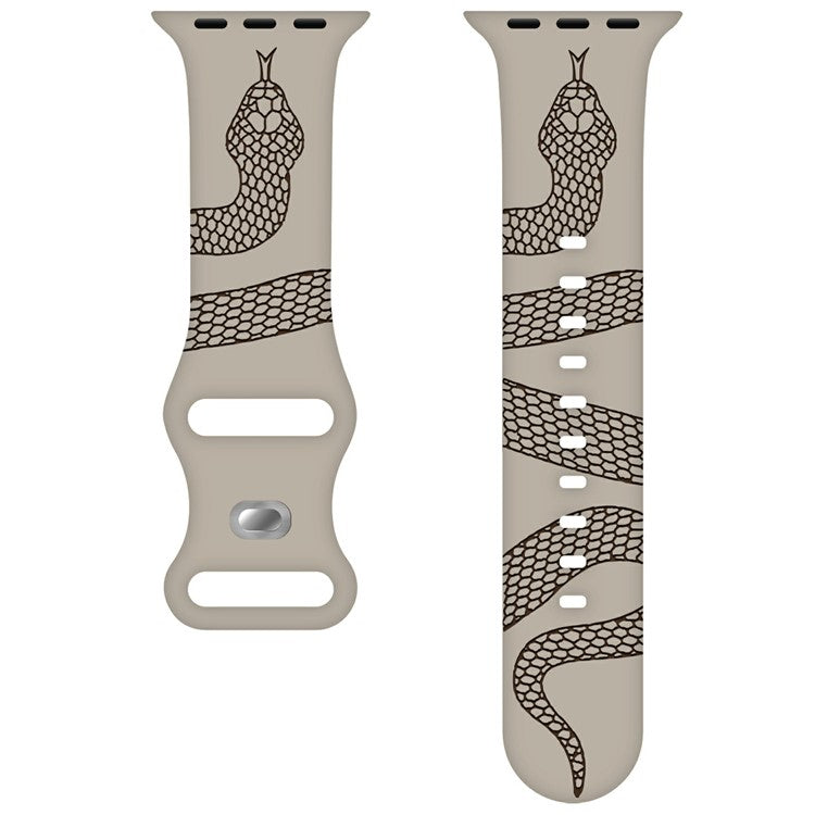 Silicone Band for Apple Watch Series 10 9 8 7 SE 6 5 4 3 2 1 42mm 41mm 40mm 38mm Dual Color Snake Pattern Engraved Watch Strap - Milk Tea / Coffee