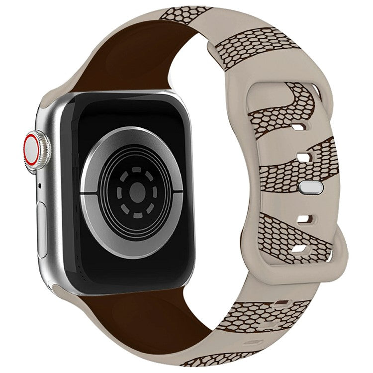 Silicone Band for Apple Watch Series 10 9 8 7 SE 6 5 4 3 2 1 42mm 41mm 40mm 38mm Dual Color Snake Pattern Engraved Watch Strap - Milk Tea / Coffee