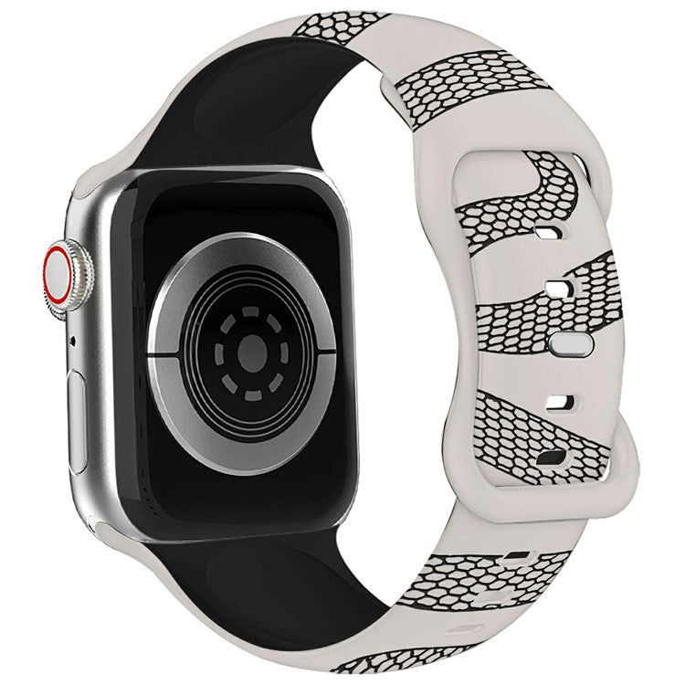 Silicone Band for Apple Watch Series 10 Ultra 9 8 7 SE 6 5 4 3 2 1 46mm 49mm 45mm 44mm 42m Snake Pattern Engraved Watch Strap - Starlight / Black