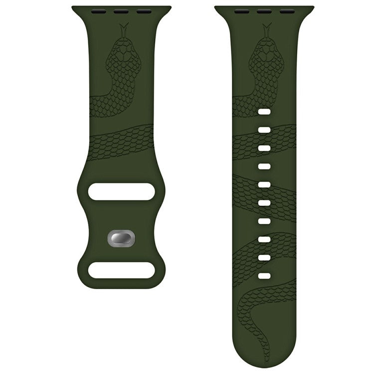Silicone Strap for Apple Watch Series 10 9 8 7 SE 6 5 4 3 2 1 42mm 41mm 40mm 38mm Butterfly Clasp Watchband Snake Pattern Engraved - Army Green