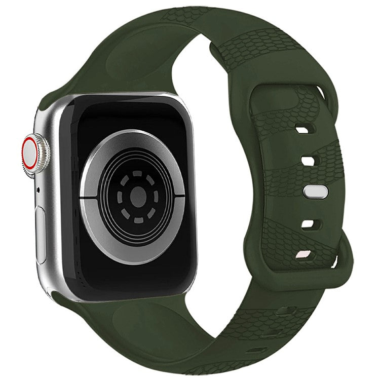 Silicone Strap for Apple Watch Series 10 9 8 7 SE 6 5 4 3 2 1 42mm 41mm 40mm 38mm Butterfly Clasp Watchband Snake Pattern Engraved - Army Green