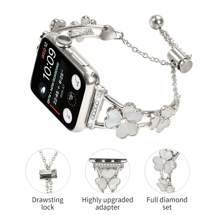 Watchband For Apple Watch Series 10 Ultra 9 8 7 SE 6 5 4 3 2 1 46mm 49mm 45mm 44mm 42mm Heart Clover Zinc Alloy Metal Strap - Starlight