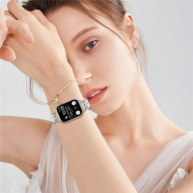 Watchband For Apple Watch Series 10 Ultra 9 8 7 SE 6 5 4 3 2 1 46mm 49mm 45mm 44mm 42mm Heart Clover Zinc Alloy Metal Strap - Starlight