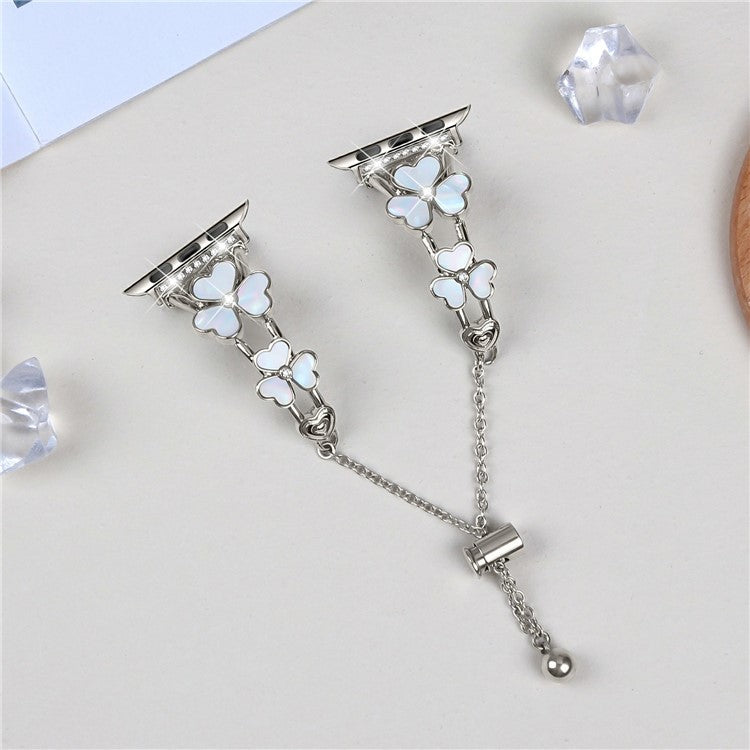 Watchband For Apple Watch Series 10 Ultra 9 8 7 SE 6 5 4 3 2 1 46mm 49mm 45mm 44mm 42mm Heart Clover Zinc Alloy Metal Strap - Starlight