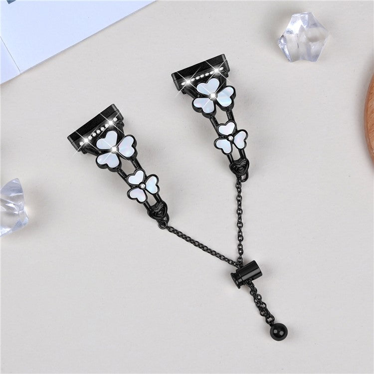 For Fitbit Versa 4 / Sense 2 Watchband Heart Clover Decor Zinc Alloy Metal Strap - Black