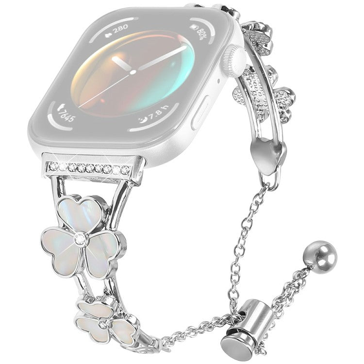 For Huawei Watch Fit 3 Watchband Heart Clover Decor Silver Zinc Alloy Metal Strap