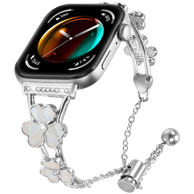 For Huawei Watch Fit 3 Watchband Heart Clover Decor Silver Zinc Alloy Metal Strap
