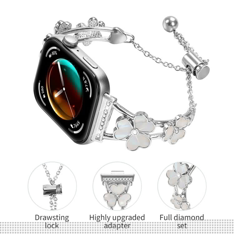 For Huawei Watch Fit 3 Watchband Heart Clover Decor Silver Zinc Alloy Metal Strap