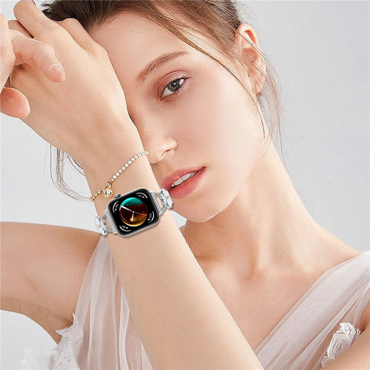 For Huawei Watch Fit 3 Watchband Heart Clover Decor Silver Zinc Alloy Metal Strap