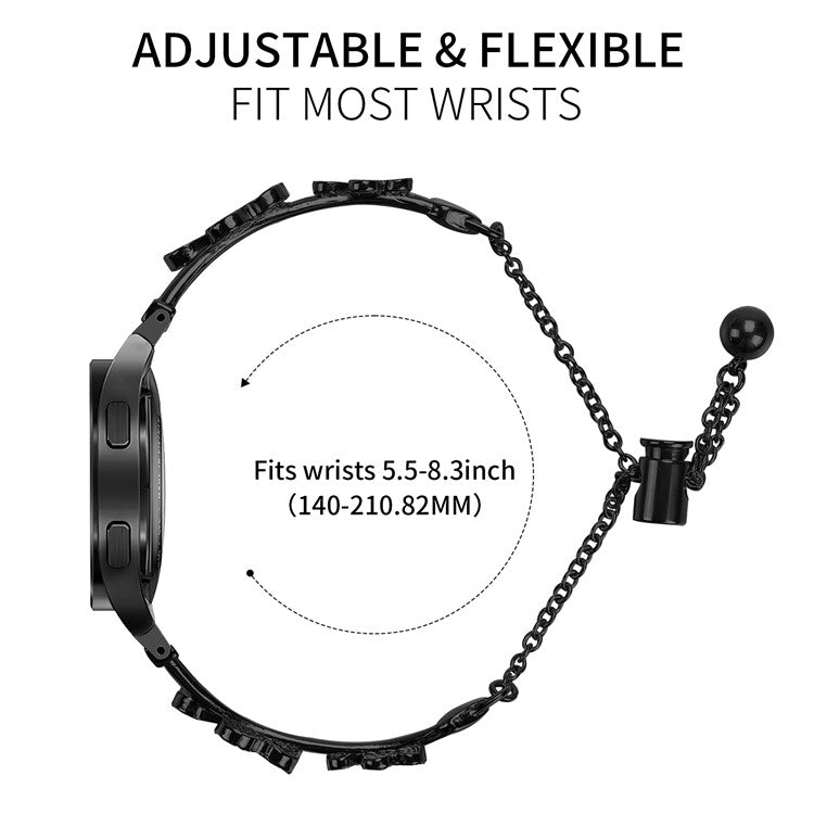 Watch Band with Connector for Samsung Galaxy Watch6 40mm 44mm / Watch6 Classic 43mm 47mm Heart Clover Decor Zinc Alloy Strap - Black