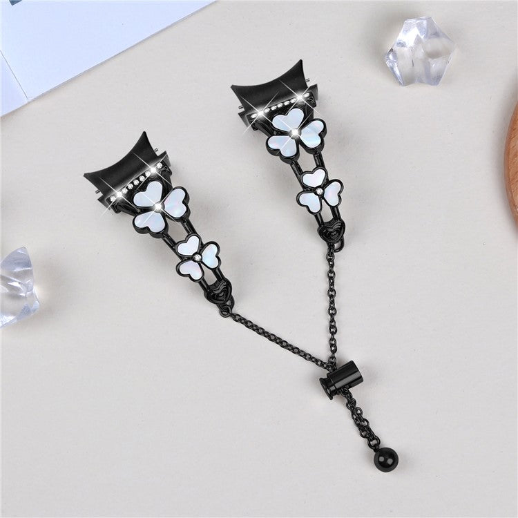 Watch Band with Connector for Samsung Galaxy Watch6 40mm 44mm / Watch6 Classic 43mm 47mm Heart Clover Decor Zinc Alloy Strap - Black