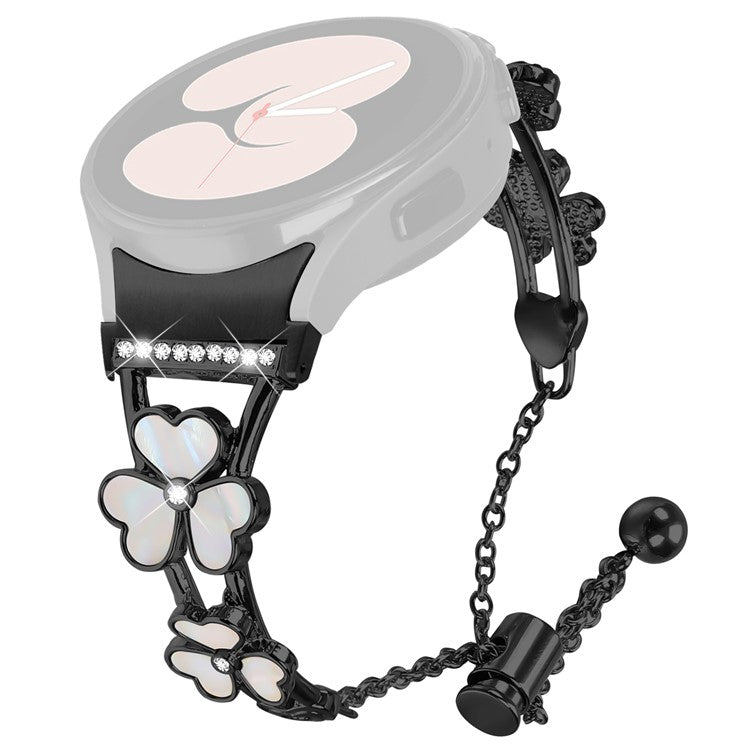 Watch Band with Quick Release Connector for Samsung	Galaxy Watch6 40mm 44mm / Watch6 Classic 43mm 47mm Heart Clover Decor Strap - Black