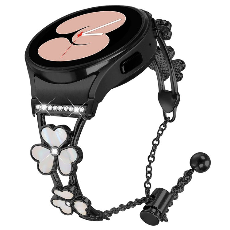 Watch Band with Quick Release Connector for Samsung	Galaxy Watch6 40mm 44mm / Watch6 Classic 43mm 47mm Heart Clover Decor Strap - Black