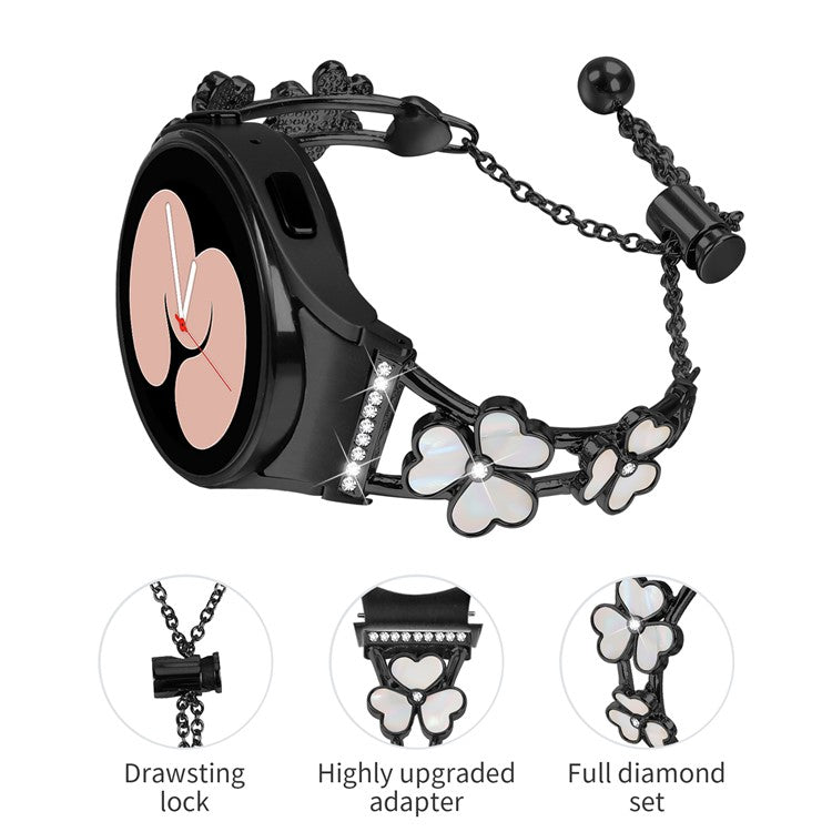 Watch Band with Quick Release Connector for Samsung	Galaxy Watch6 40mm 44mm / Watch6 Classic 43mm 47mm Heart Clover Decor Strap - Black