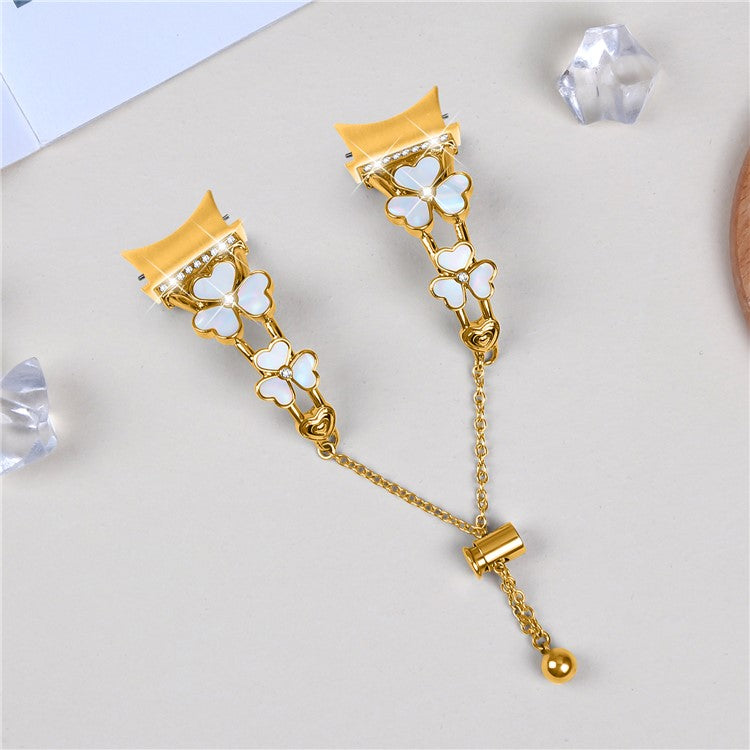 Watch Band with Connector for Samsung Galaxy Watch7 40mm 44mm Heart Clover Decor Zinc Alloy Strap - Gold