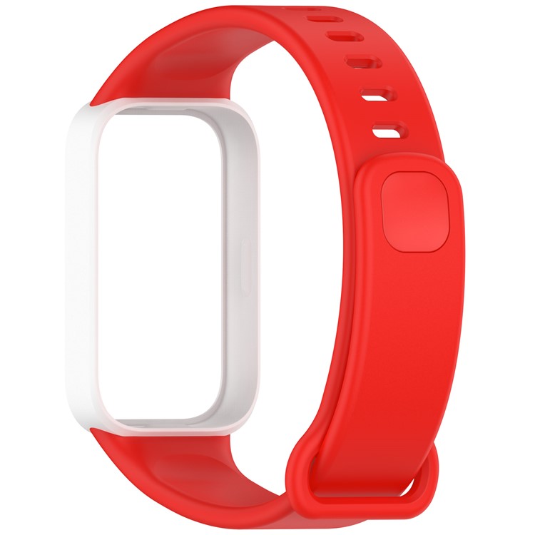 For Xiaomi Smart Band 9 Active / Redmi Band 3 Wristband Dual Color Silicone Strap with Watch Case - Red + White