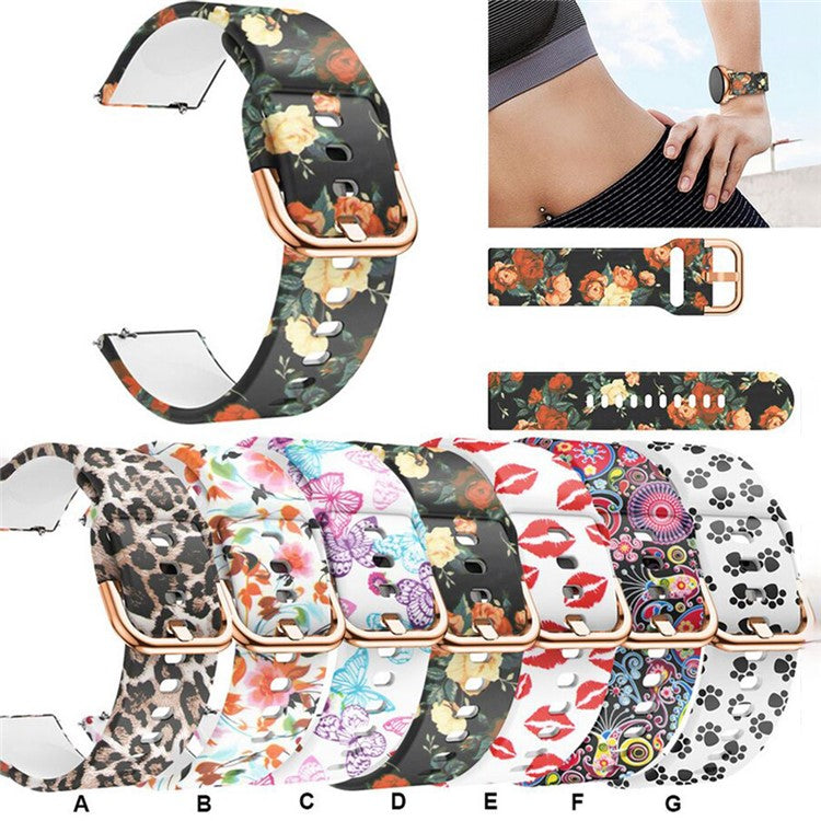 Colorful Pattern Printed Silicone Watch Band for Samsung Galaxy Watch Active 22mm - Brown Leopard