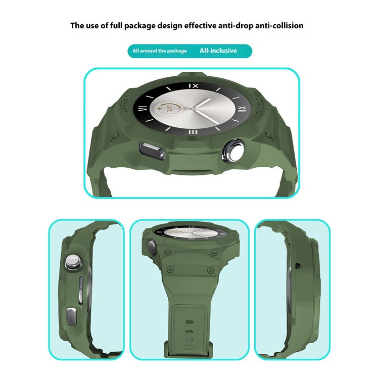 For Huawei Watch GT 5 46mm / GT 4 46mm TPU Watchband Integrated with Anti Drop Watch Case - Army Green