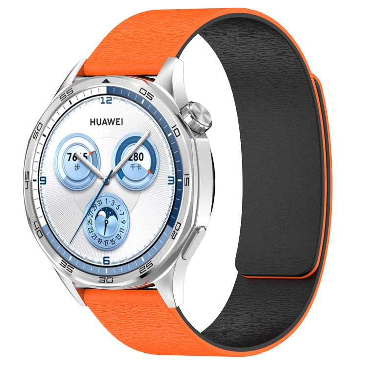 Watch Band for Huawei Watch GT 5 Pro / GT 5 / GT 4 / GT 3 / GT 2 46mm Cloud Wood Grain Universal 22mm Silicone Magnetic Strap - Orange+Black