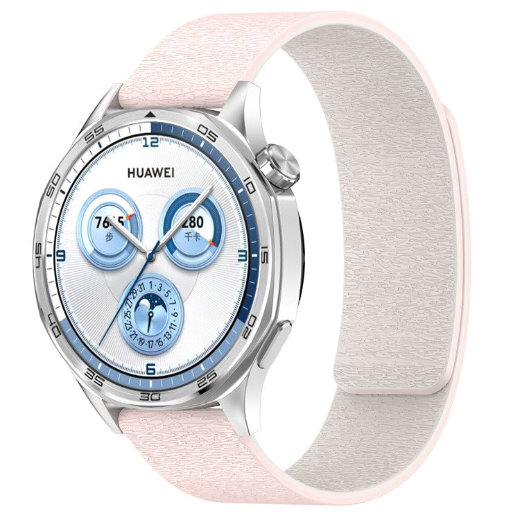 Watch Band for Huawei Watch GT 5 Pro / GT 5 / GT 4 / GT 3 / GT 2 46mm Cloud Wood Grain Universal 22mm Silicone Magnetic Strap - Pink+Starlight