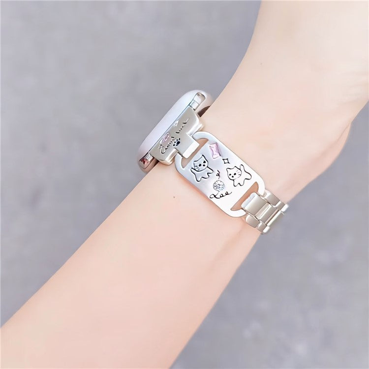 Metal Strap for Apple Watch Series 10 9 8 7 SE 6 5 4 3 2 1 42mm 41mm 40mm 38mm Watch Band Cat Pattern - Silver