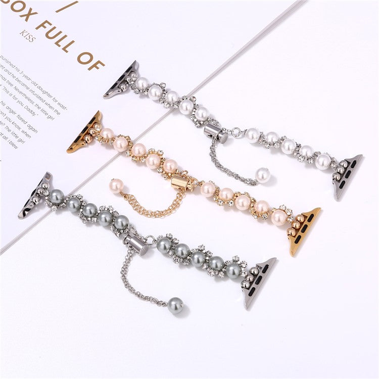 Pearl Decor Strap for Apple Watch Series 10 Ultra 9 8 7 SE 6 5 4 3 2 1 46mm 49mm 45mm 44mm 42mm Metal Watch Band - Silver