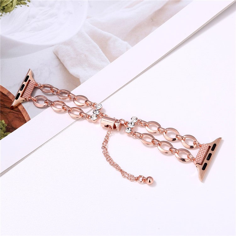Double Chain Watch Band for Apple Watch Series 10 9 8 7 SE 6 5 4 3 2 1 42mm 41mm 40mm 38mm Replacement Strap - Rose Gold