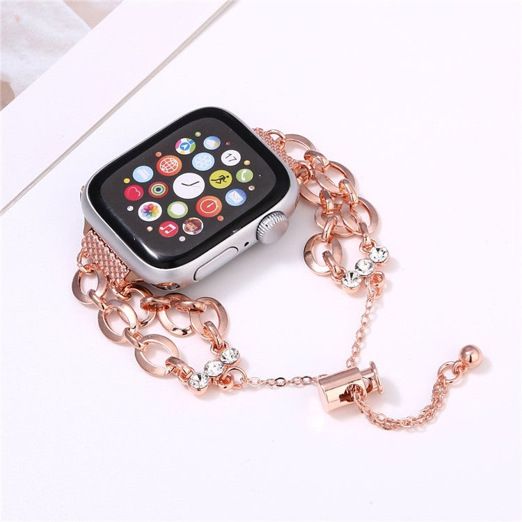 Double Chain Watch Band for Apple Watch Series 10 9 8 7 SE 6 5 4 3 2 1 42mm 41mm 40mm 38mm Replacement Strap - Rose Gold