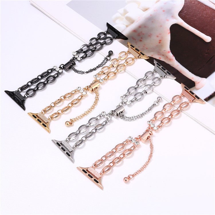 Double Chain Watch Band for Apple Watch Series 10 9 8 7 SE 6 5 4 3 2 1 42mm 41mm 40mm 38mm Replacement Strap - Rose Gold