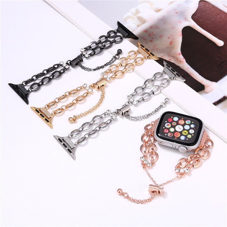 Double Chain Watch Band for Apple Watch Series 10 9 8 7 SE 6 5 4 3 2 1 42mm 41mm 40mm 38mm Replacement Strap - Rose Gold