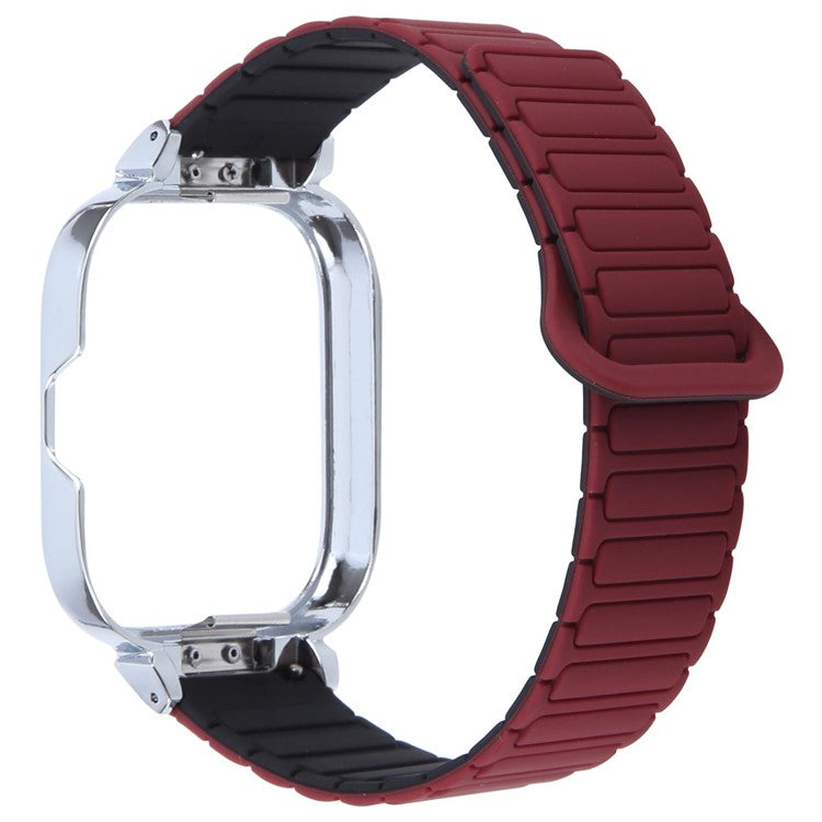 For Xiaomi Redmi Watch 5 / 4 Metal Silver Frame Integrated Magnetic Silicone Watch Band - Wine Red+Black